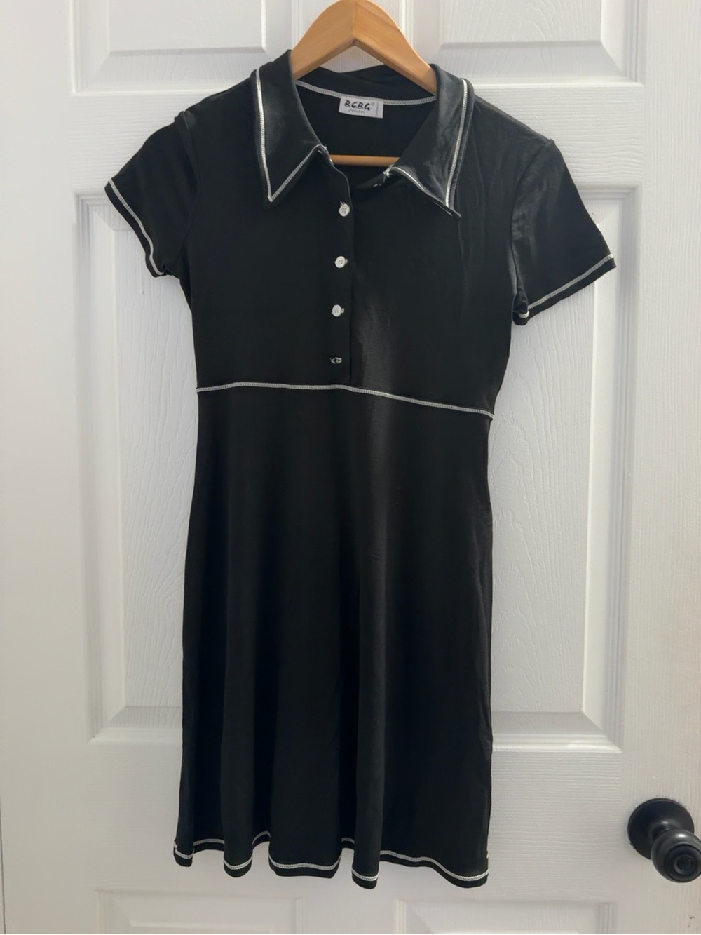 BCBG Black Polo Mini Dress with White Contrast Trim
